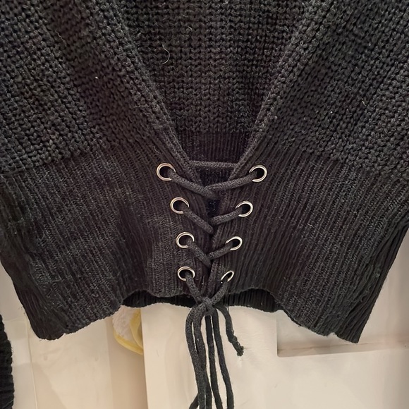 Black Lace Up Front Sweater - Picture 3 of 4